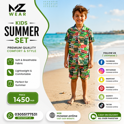 Kids Premium Summer Co-Ord Set for Boys | Soft Cotton 2 Piece Outfit | MZ Wear Pakistan